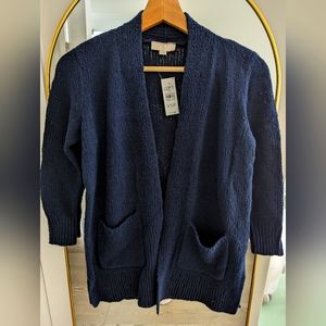 LOFT Dark Navy Blue Knit Yarn Blend Cardigan Sweater XSP BRAND NEW WITH TAGS